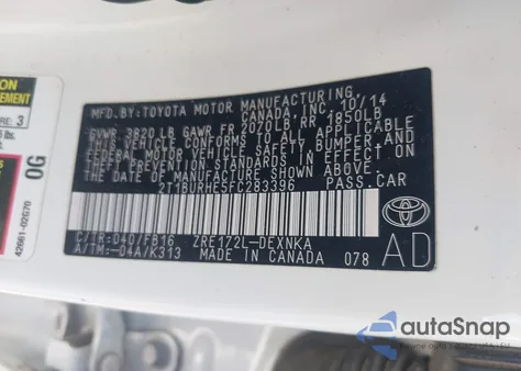 2015 Toyota Corolla Le z USA, uszkodzony, nr VIN 2T1BURHE5FC283396